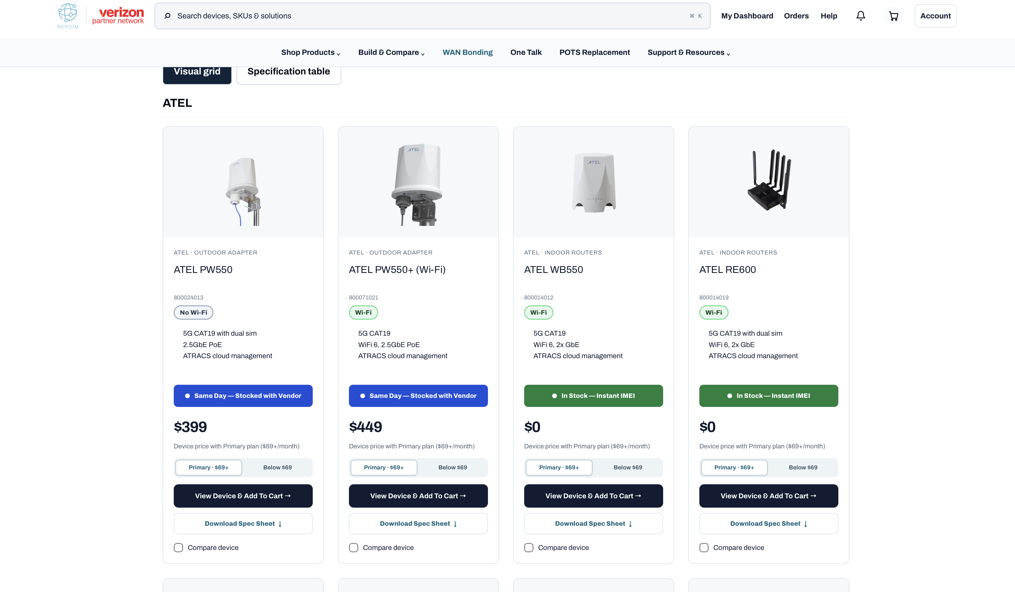 Verizon Partner Portal interface